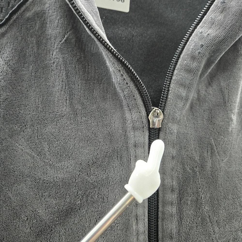 VINTAGE Nike Women Jacket L (12-14) Gray Y2K Embroidered Logo Zipper Velour READ